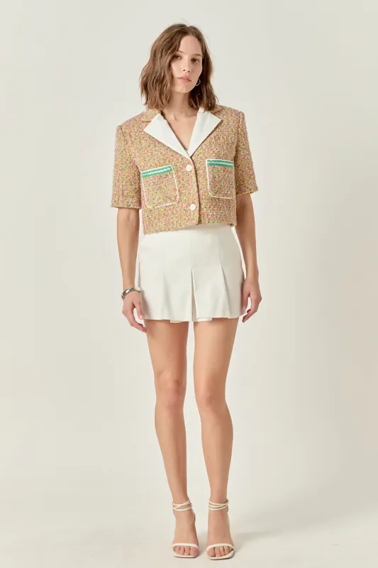 Boucle Cropped Jacket With Trim sold by English Factory