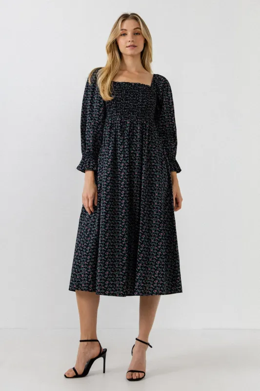 Floral Smocked Midi Dress sold by English Factory