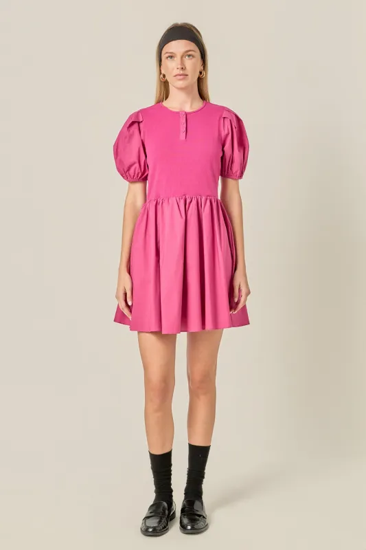 Mixed Media Henley Mini Dress made by English Factory