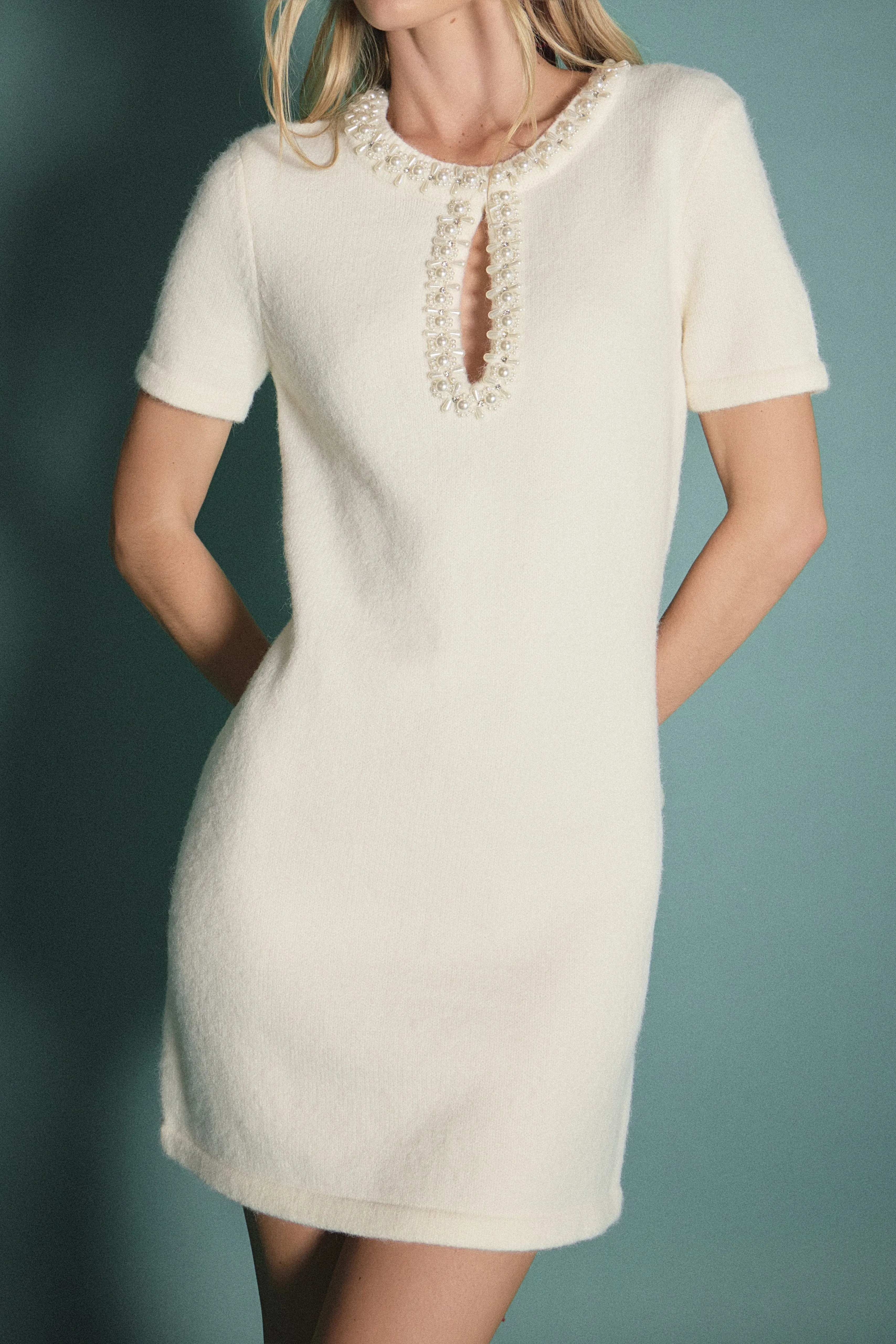 Pearl Embellished Knit Mini Dress sold by English Factory product image thumbnail 2