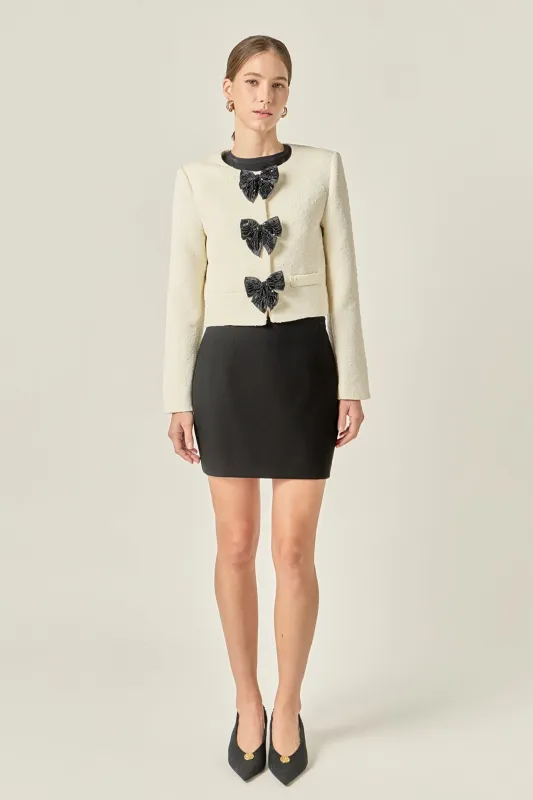Textured Bead Bow Detailed Jacket sold by English Factory