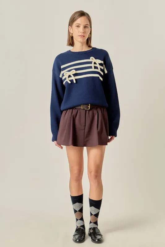 Eloise Bow Striped Knit Top sold by English Factory