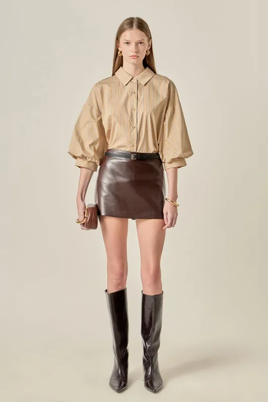 Poplin Striped Balloon Sleeve Shirt made by English Factory