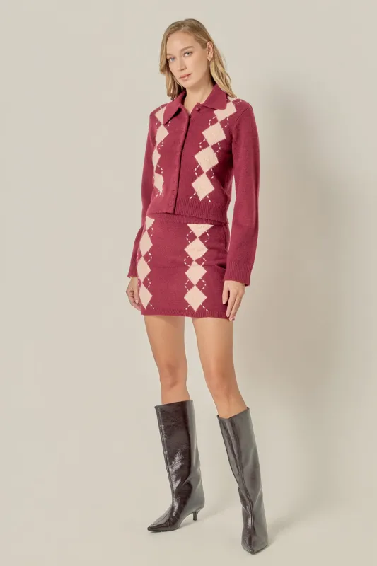 Argyle Knit Skirt sold by English Factory