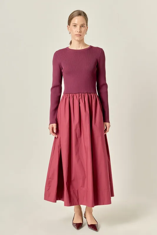 The Juliette Mixed Media Maxi Dress sold by English Factory