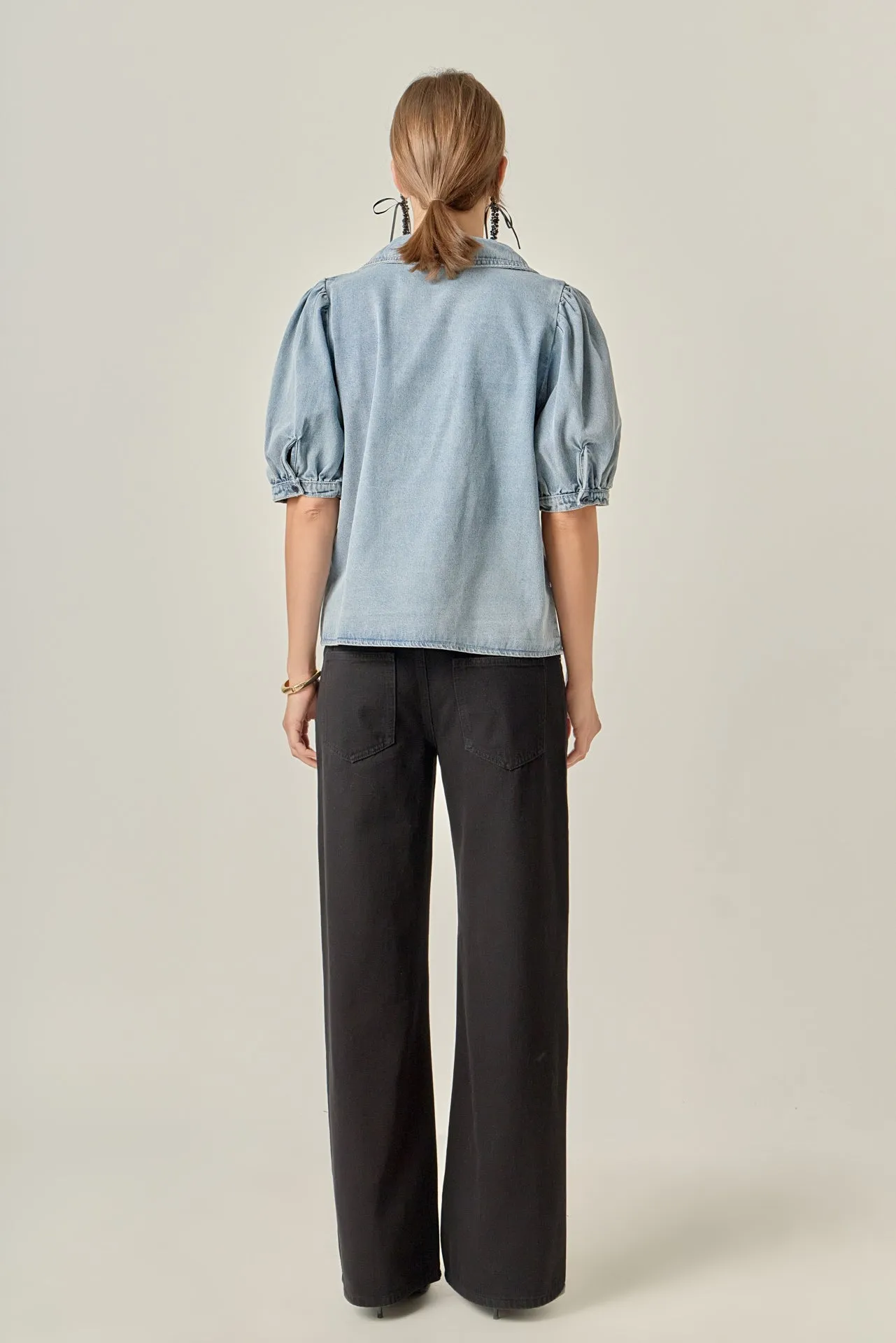 Deep V-Neck Button Up Denim Shirt sold by English Factory product image thumbnail 4