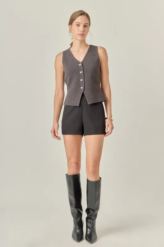 Rhinestone Bow Button Knit Vest sold by English Factory