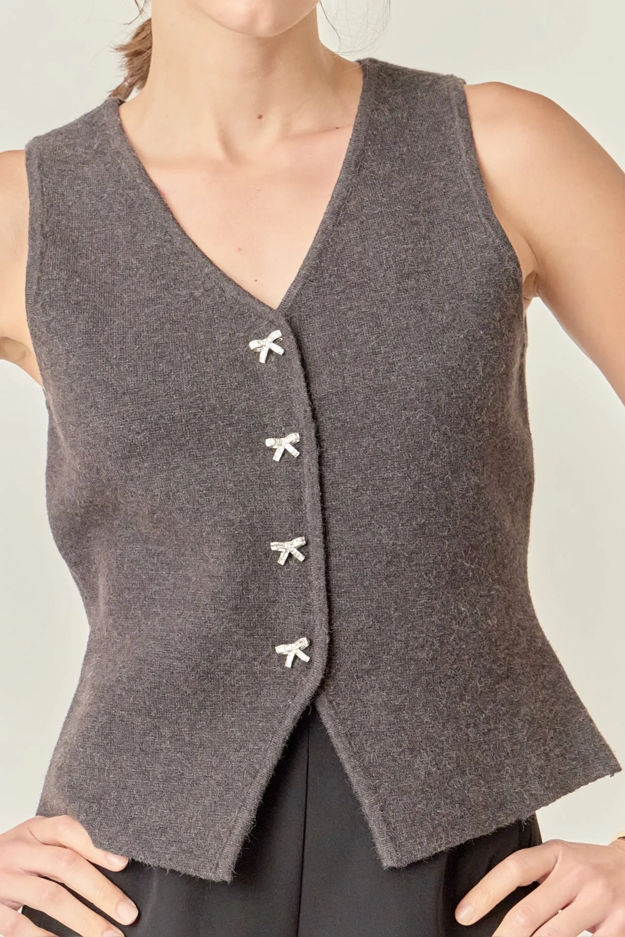 Rhinestone Bow Button Knit Vest sold by English Factory product image thumbnail 2