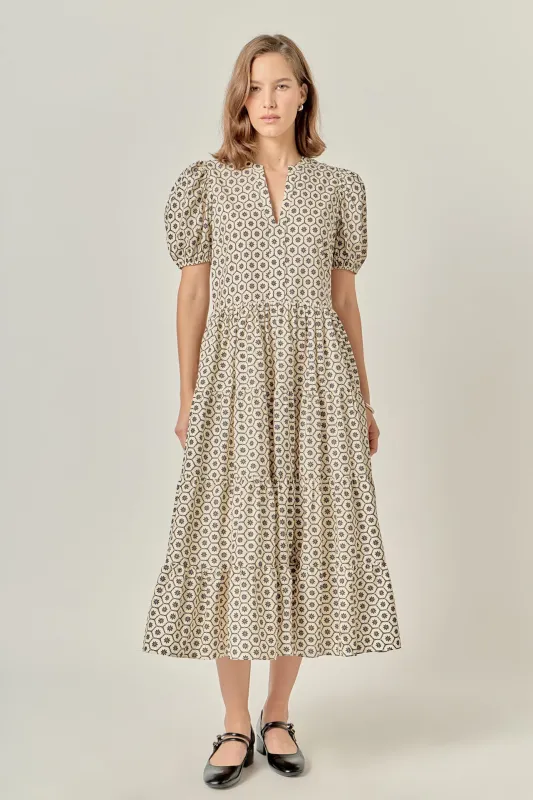 Print Puff Sleeve Midi Dress made by English Factory