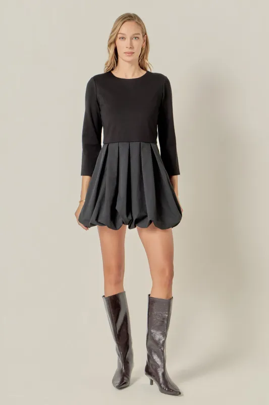 Bubble Hem Mixed Media Mini Dress sold by English Factory