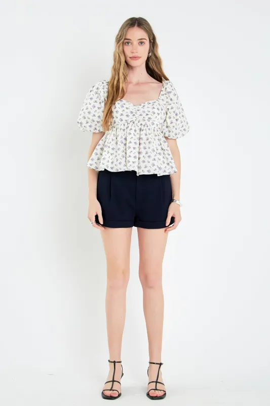 Floral Puff Sleeve Top sold by English Factory