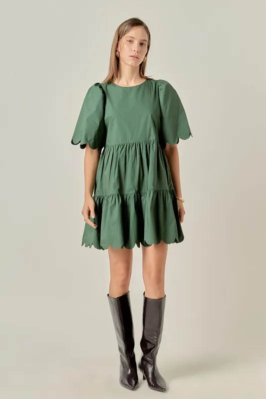 Scallop Detail Tiered Mini Dress sold by English Factory