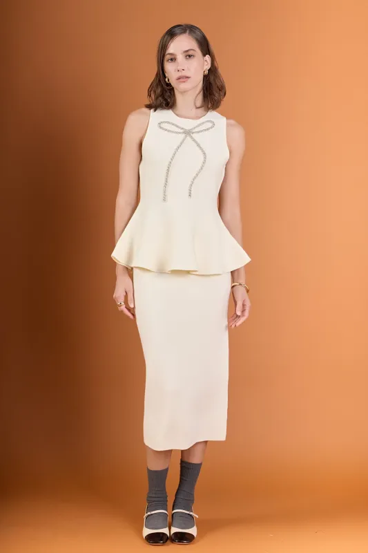 Peplum Bow Embellished Top sold by English Factory