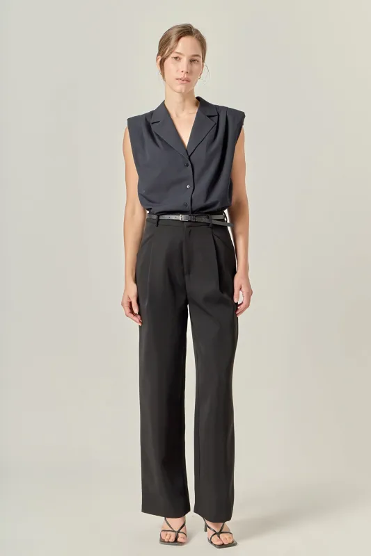 Pleated Shoulder Sleeveless Shirt sold by English Factory