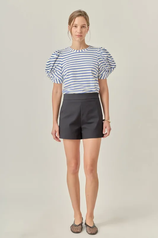 Striped Puff Sleeve Crewneck Top sold by English Factory