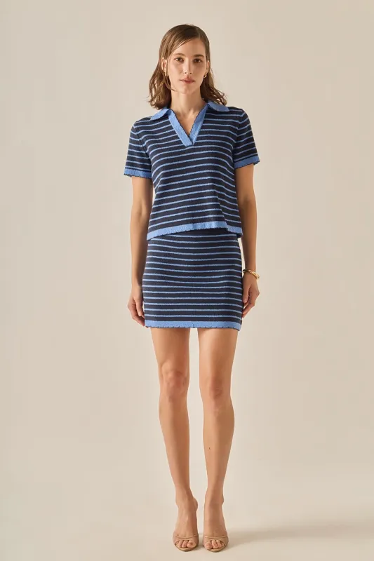 The Stripe Polo Scallop Sweater sold by English Factory
