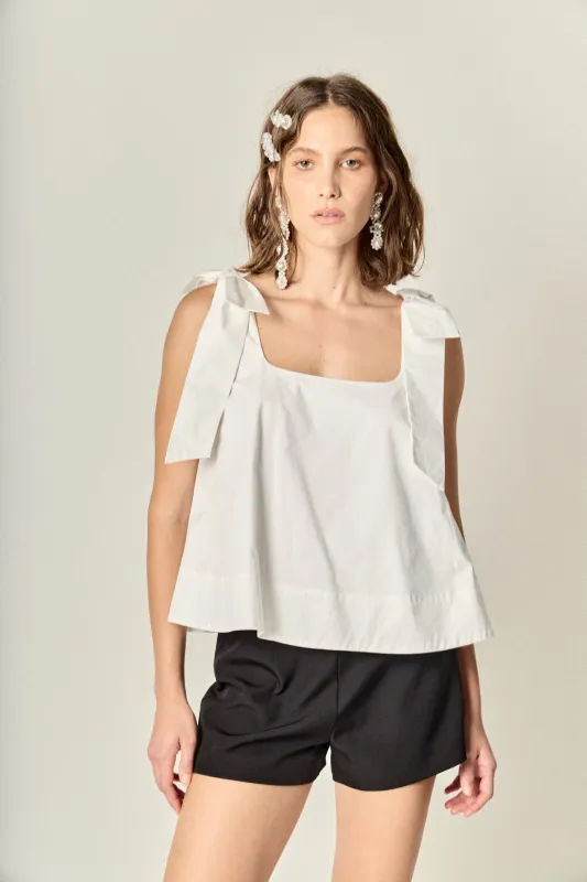 Bow Shoulder Sleeveless Top sold by English Factory