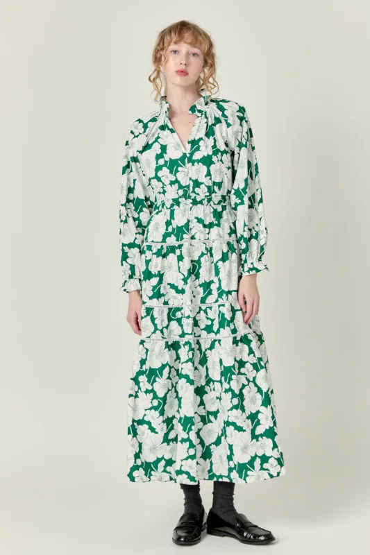 Lace Trimmed Floral Maxi Dress sold by English Factory