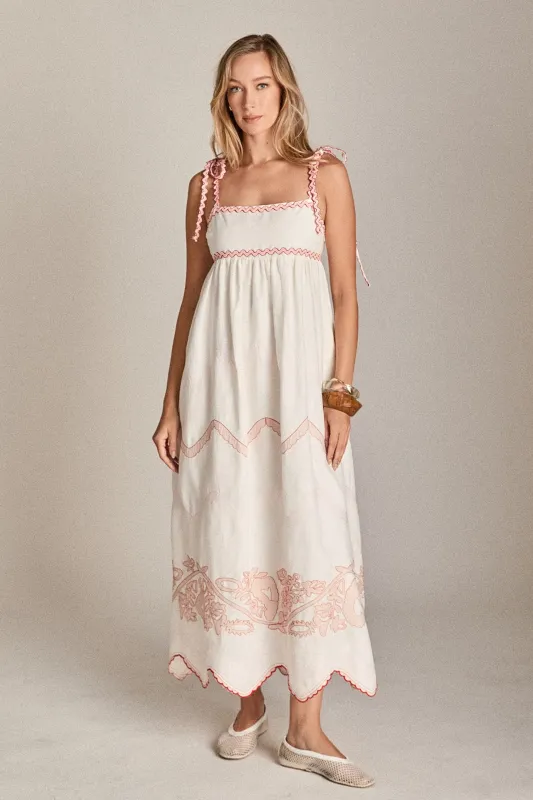 The Elodie Embroidered Maxi Dress sold by English Factory