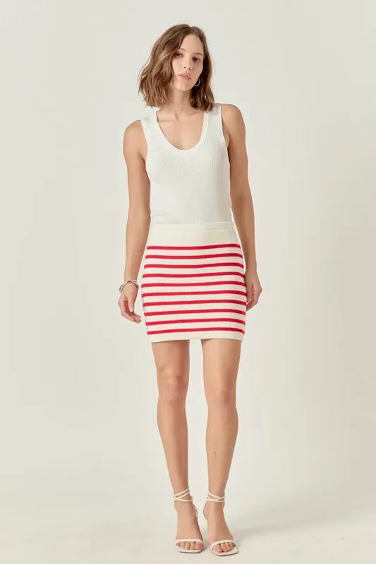 Knit Striped Mini Skirt sold by English Factory