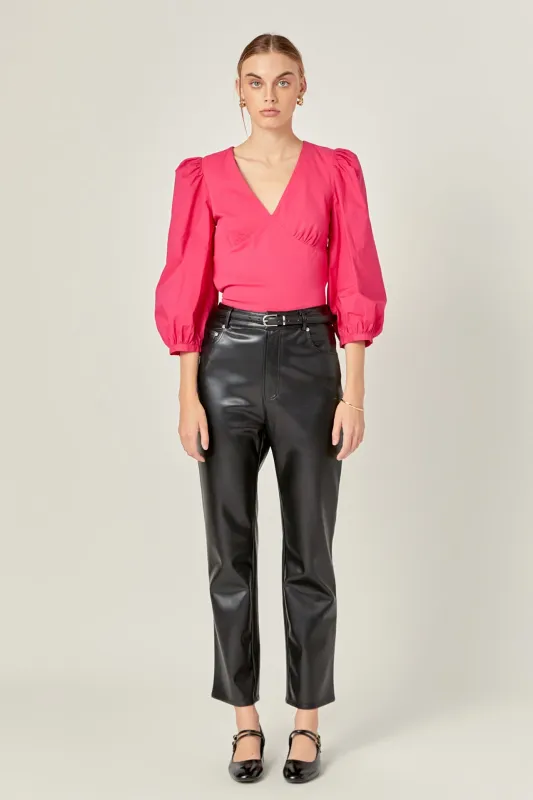 Puff Sleeve Mixed Media Top sold by English Factory