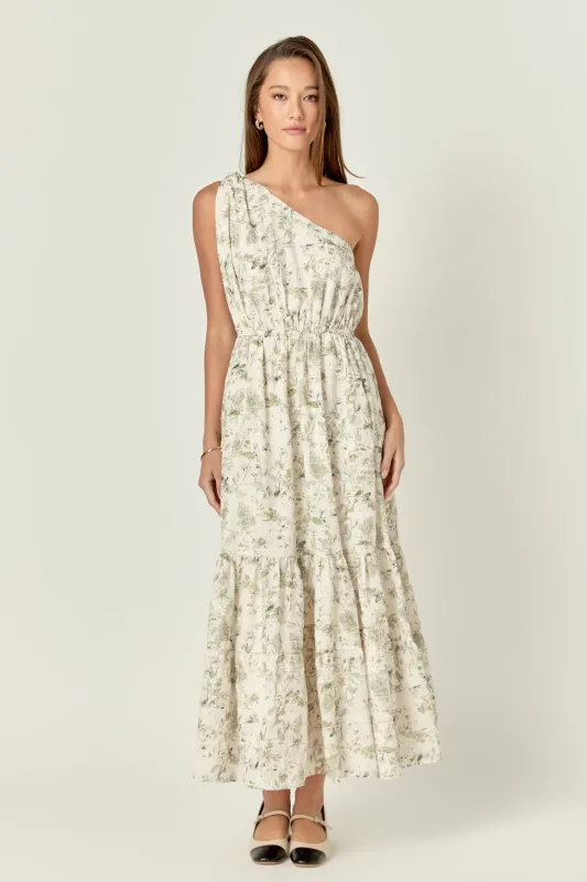 Floral Embroidery One Shoulder Maxi Dress sold by English Factory