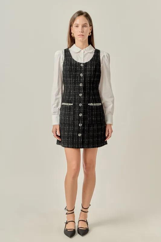 Tweed Sleeveless Mini Dress sold by English Factory