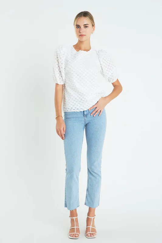 Textured Puff Sleeve Top sold by English Factory