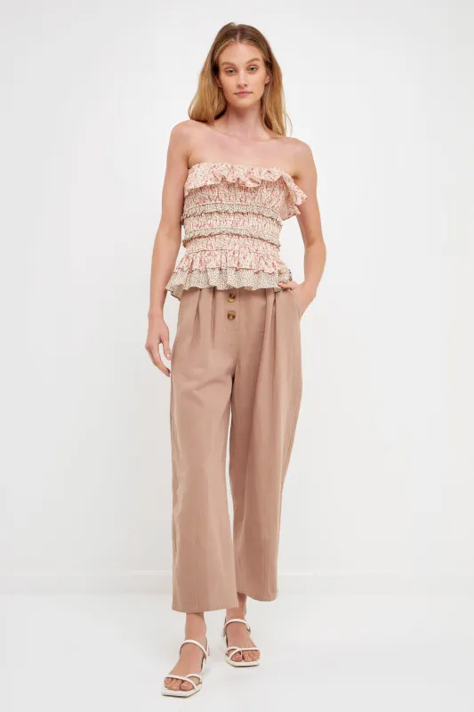 Floral Smocked Sleeveless Top sold by English Factory