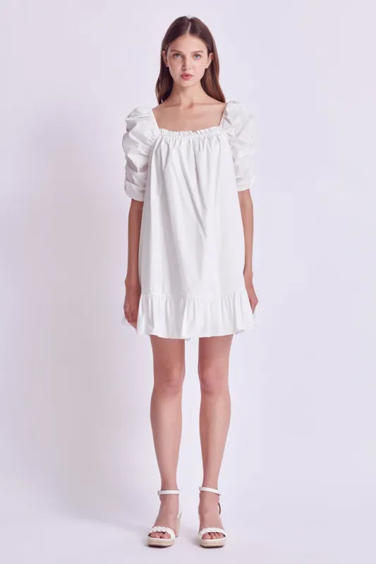 Shirred Puff Sleeve Mini Dress sold by English Factory
