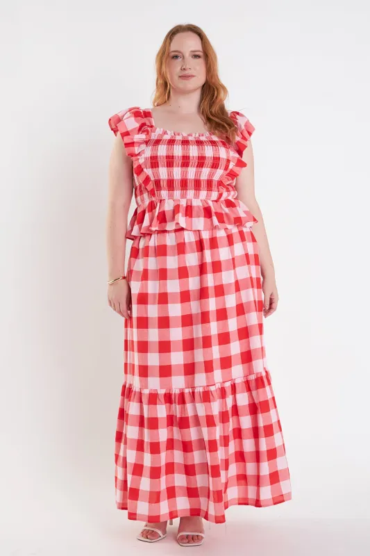 Plus Size Gingham Midi Skirt sold by English Factory