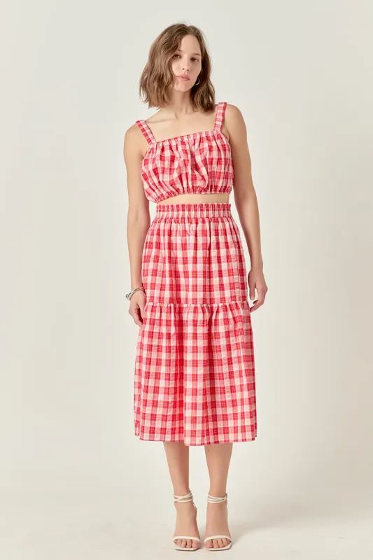 Plaid Ruched Thick Strap Bandeau sold by English Factory