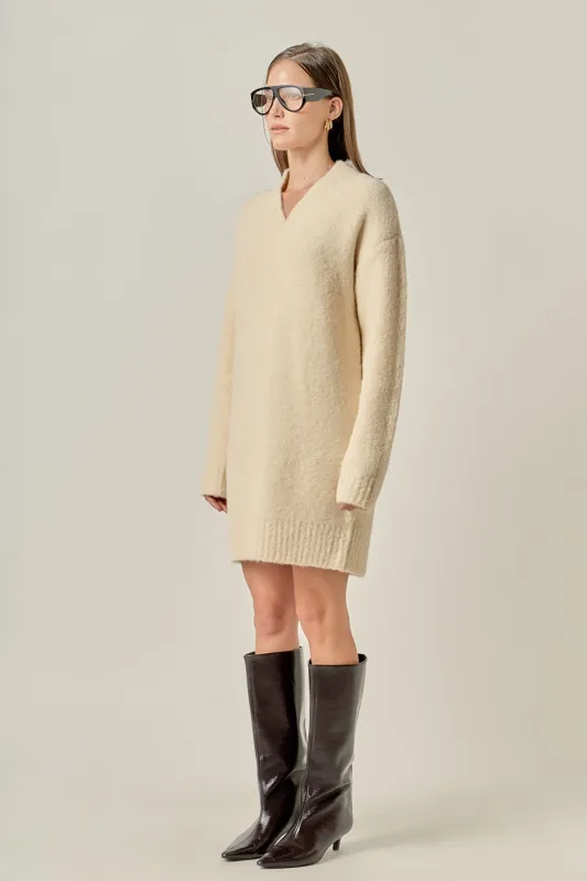 V Neck Knit Dress made by English Factory