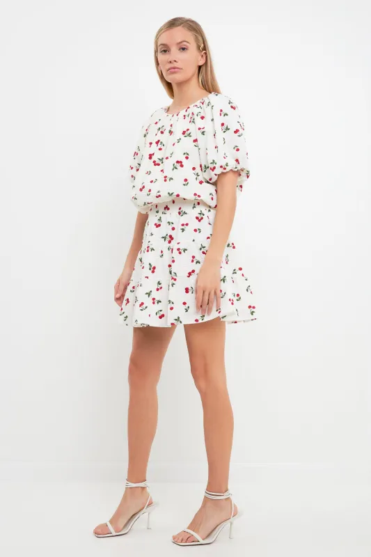 Cherry Print Mini Skirt sold by English Factory