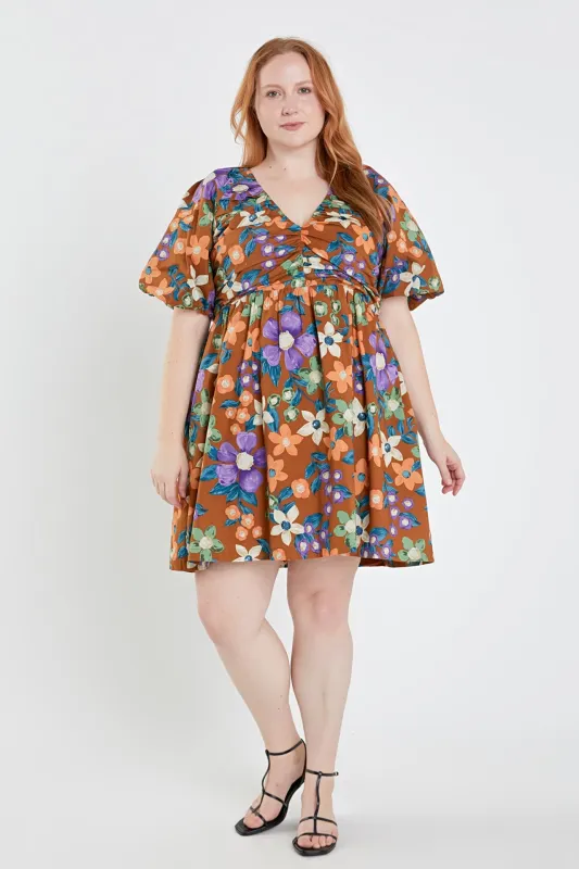 Floral Puffy Sleeve Mini Dress sold by English Factory
