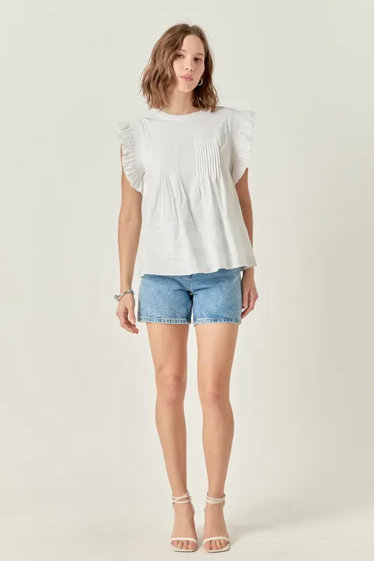 Trim Detail Ruffled Top sold by English Factory