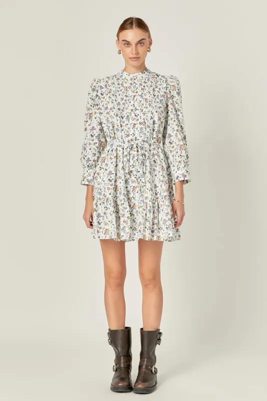 Floral Print Pintuck Smock Mini Dress sold by English Factory