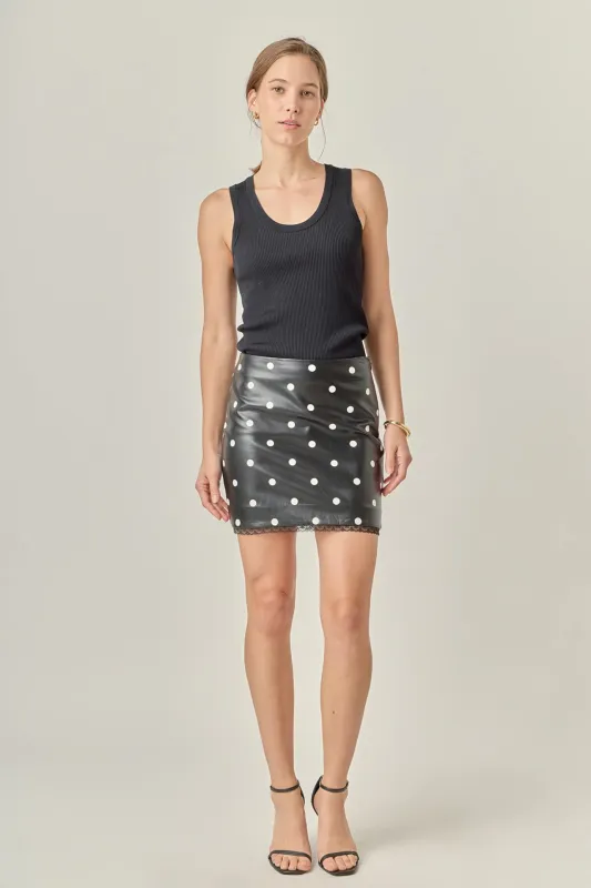 Polka Dot Pu Mini Skirt sold by English Factory