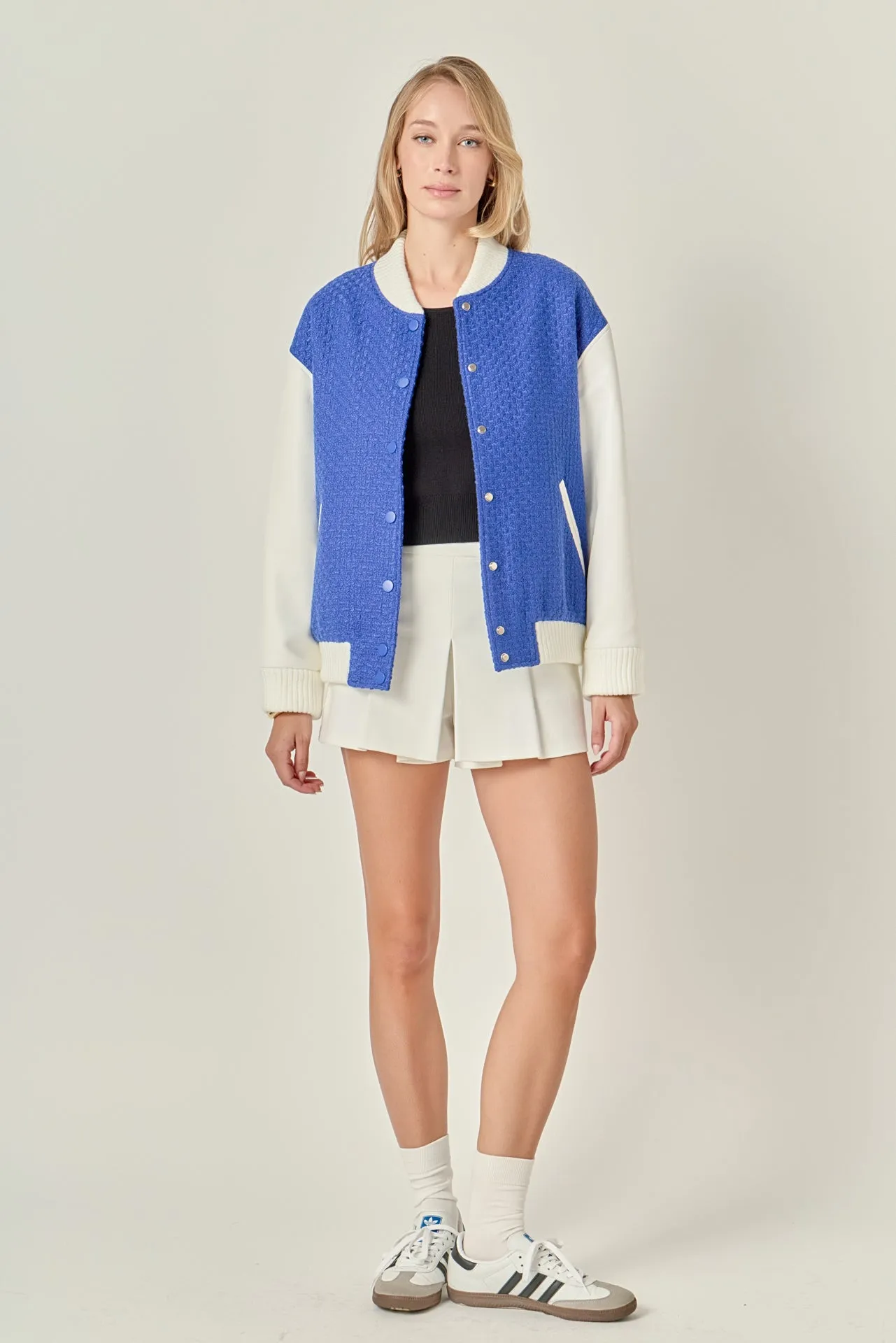 Tweed PU Bomber Jacket sold by English Factory