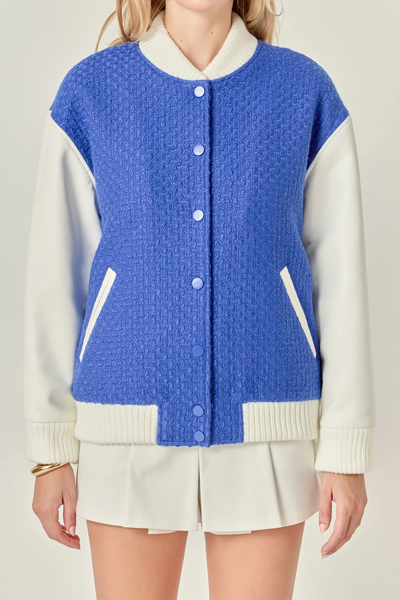Tweed PU Bomber Jacket sold by English Factory product image thumbnail 2