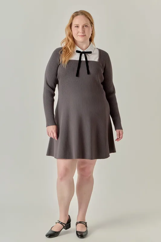Plus Size Mixed Media Fit and Flare Sweater Dress sold by English Factory