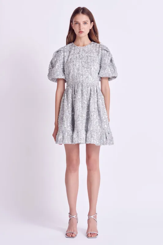 Sequin Tweed Tiered Mini Dress sold by English Factory