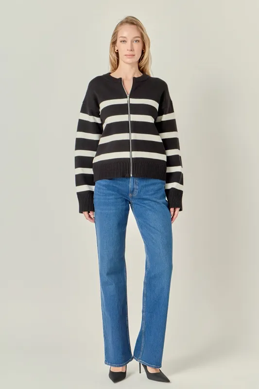 Zip Up Striped Sweater sold by English Factory