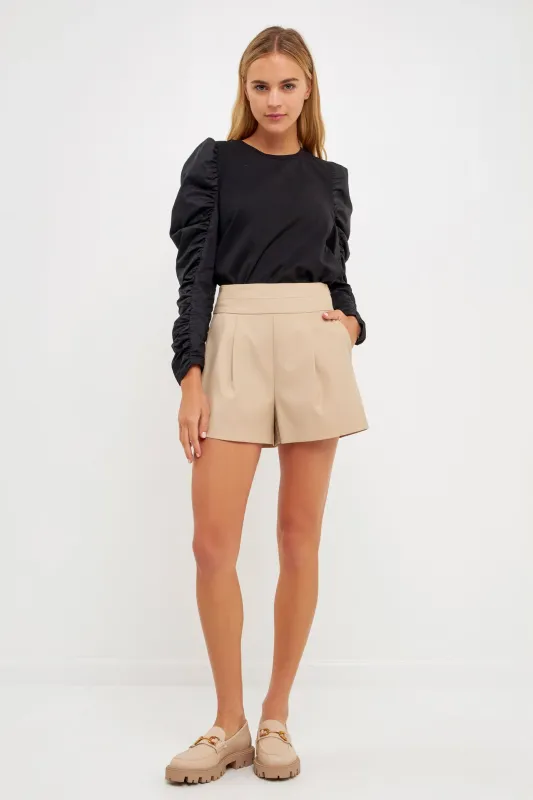 Mixed Media Shirring Sleeve Top sold by English Factory