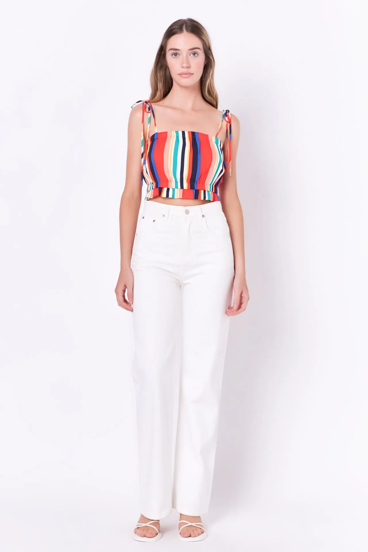 Rainbow Stripe Top with Tie sold by English Factory