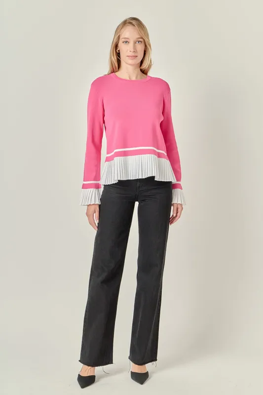 Mixed Media Pleated Knit Top sold by English Factory
