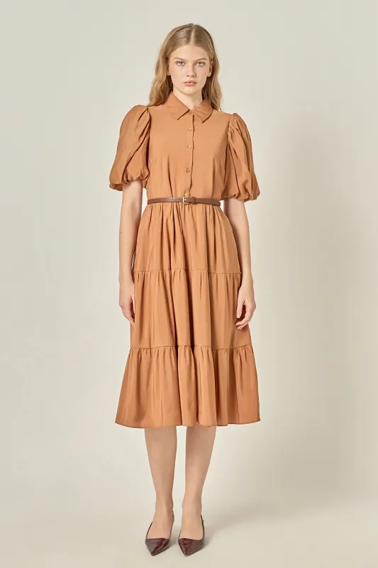 Short Puff Sleeve Shirt Dress sold by English Factory