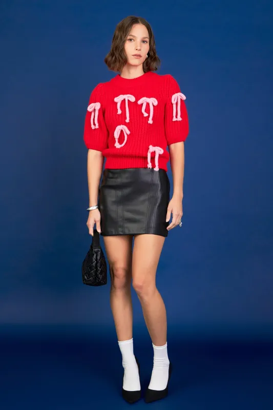 Bow Detailed Puff Sleeves Knit sold by English Factory