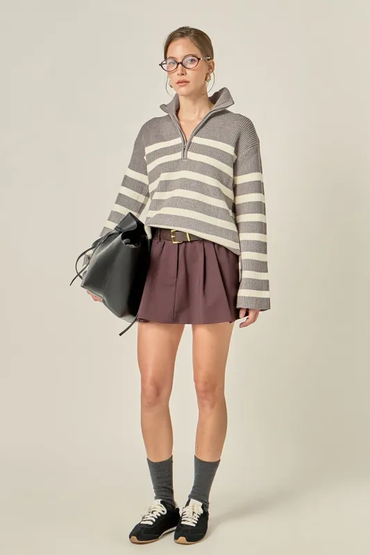 Striped Half-Zip Relaxed Sweater sold by English Factory