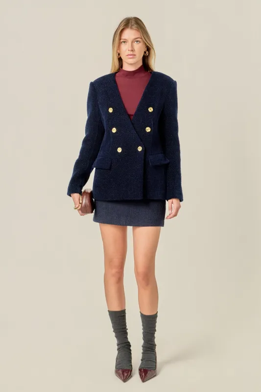Structured Lapeless Textured Jacket made by English Factory